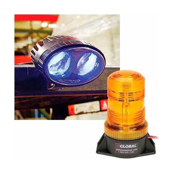 Global Industrial 2 Forklift LED Pedestrian Warning Light + 1 LED Amber Strobe Light Combo 988938 - main